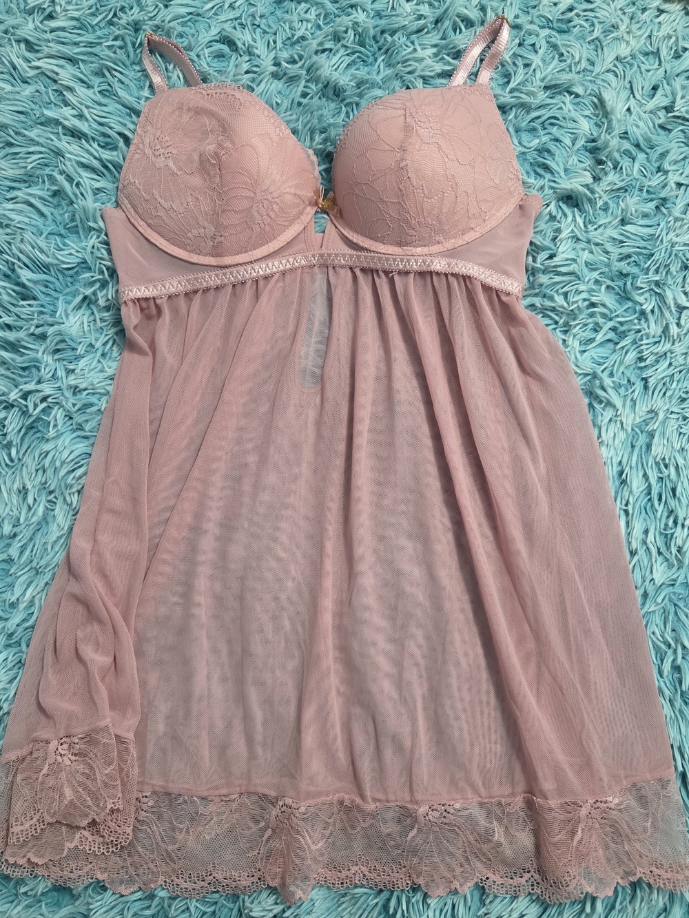 Daisy Fuentes Dusty Rose Lace & Mesh Chemise